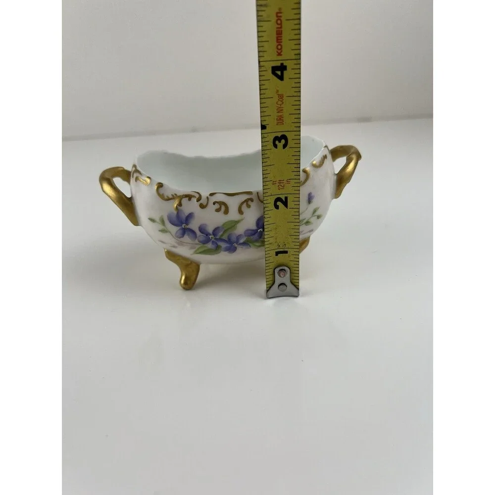 Vintage Porcelain Sugar Bowl Purple Flowers White China Handpainted Marked HW 96